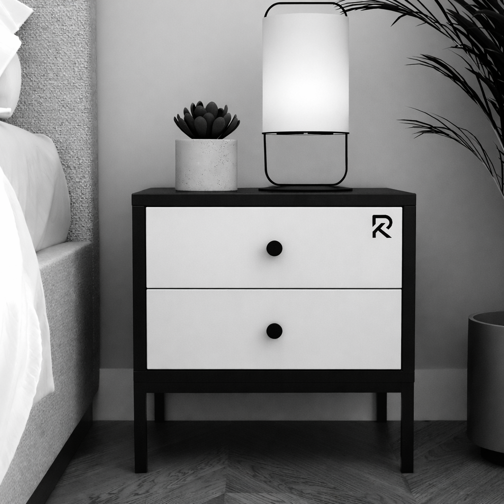 Picture of RK Contemporary Nightstand – MDF Laminated Bedside Table with Sleek Metal Frame and 2 Drawers