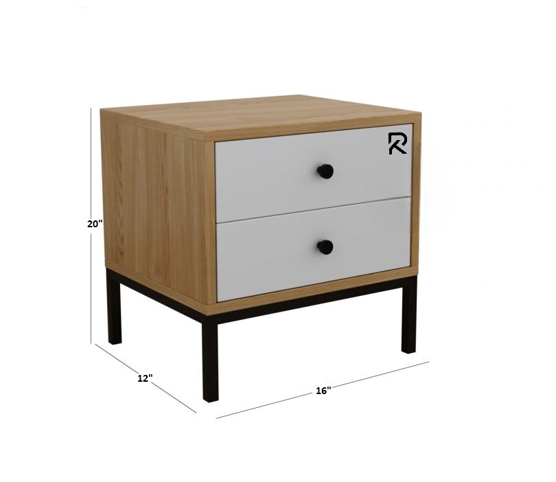 Picture of RK Contemporary Nightstand – MDF Laminated Bedside Table with Sleek Metal Frame and 2 Drawers