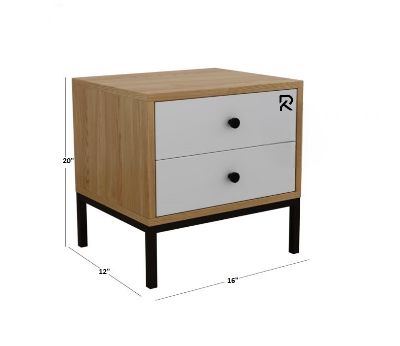 Picture of RK Contemporary Nightstand – MDF Laminated Bedside Table with Sleek Metal Frame and 2 Drawers