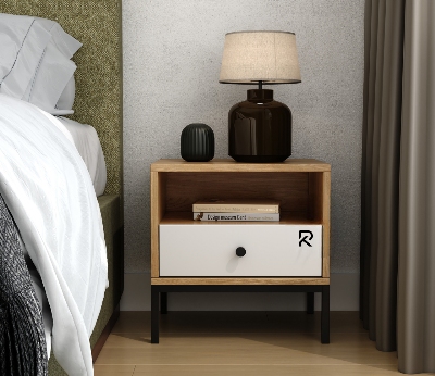 Picture of RK Contemporary Nightstand – MDF Laminated Bedside Table with Sleek Metal Frame and 1 Drawers