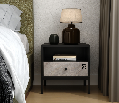 Picture of RK Contemporary Nightstand – MDF Laminated Bedside Table with Sleek Metal Frame and 1 Drawers