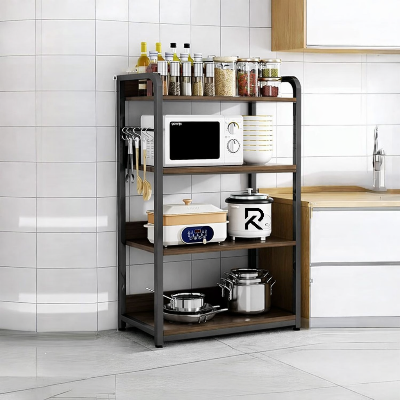Picture of 4-Tier Kitchen Storage Rack | Black Metal Frame with White Boards | Microwave & Appliance Shelf Organize by Furnix.com.bd
