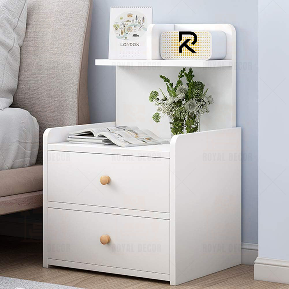 Picture of RK M27 Exclusive Bedside Table | Bed Side Table with 2 Drawers & Shelves – Beige Finish | Modern Bedroom Nightstand