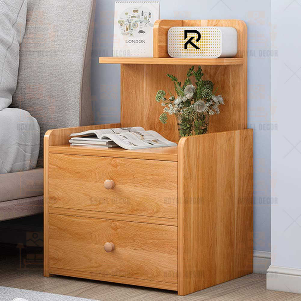 Picture of RK M27 Exclusive Bedside Table | Bed Side Table with 2 Drawers & Shelves – Beige Finish | Modern Bedroom Nightstand