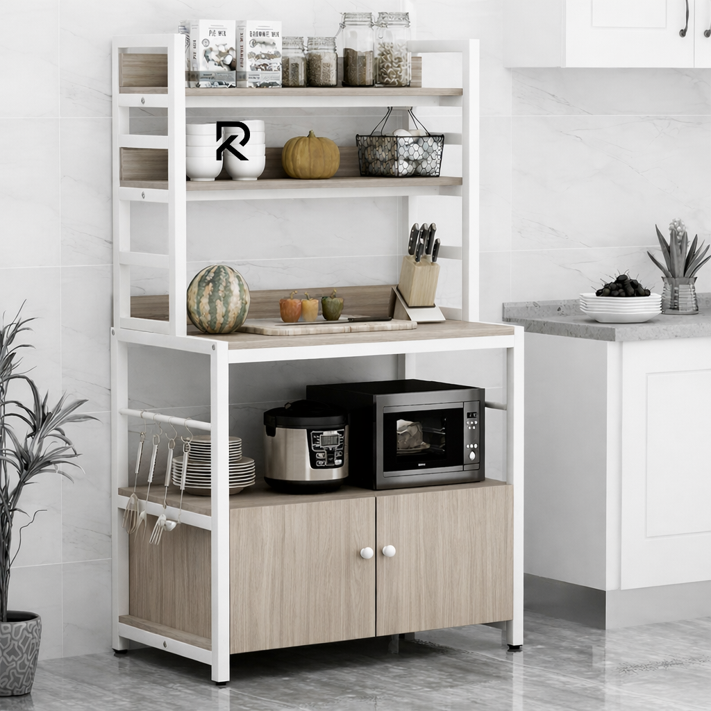 Picture of RK Modern Kitchen Storage Rack with Cabinet & Shelves | Multi-Layer Kitchen Organizer Stand with Microwave Space