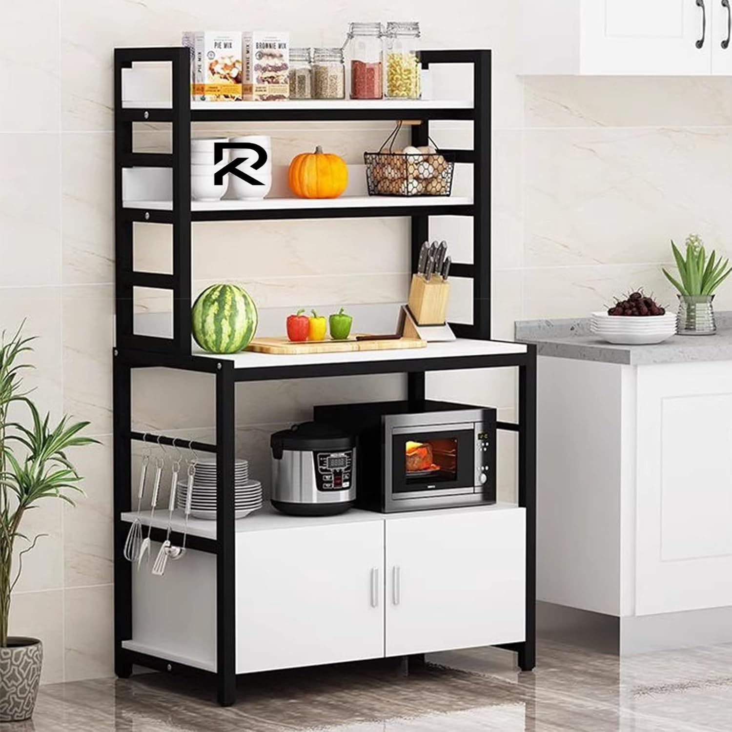 Picture of RK Modern Kitchen Storage Rack with Cabinet & Shelves | Multi-Layer Kitchen Organizer Stand with Microwave Space