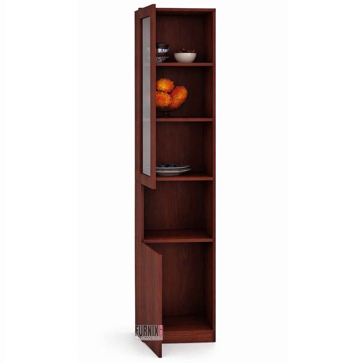 Picture of Furnix Multipurpose Wooden Shelf Cabinet with Glass Door | 5 Tier Storage Organizer for Living Room, Kitchen & Office