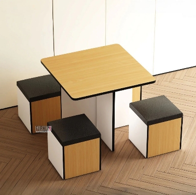 Picture of Furnix Dining Table Set – 36″ Square Table with 4 Cushioned Stools, Modern Kitchen & Restaurant Furniture