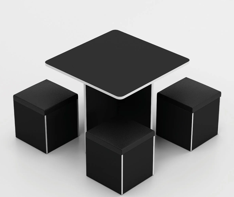 Picture of Furnix Dining Table Set – 36″ Square Table with 4 Cushioned Stools, Modern Kitchen & Restaurant Furniture