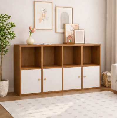 Picture of Modern TV Unit with 4-Part Multipurpose Shelves – Entertainment Center & Display Storage Cabinet by Furnix.com.bd