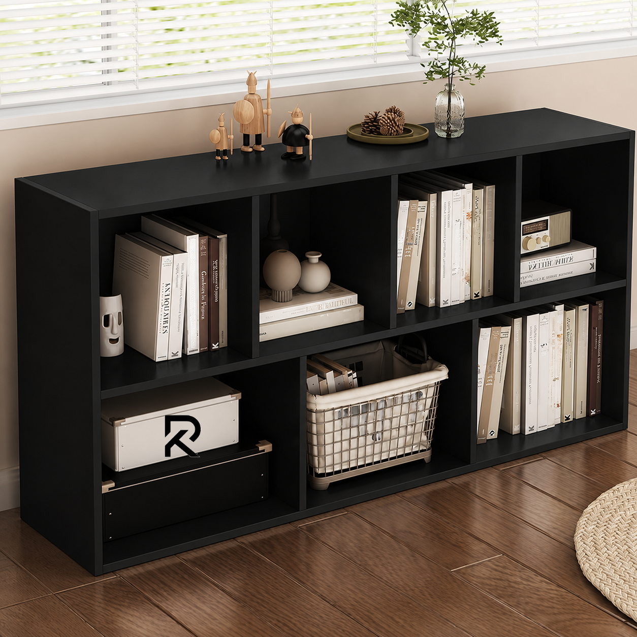 Picture of RK Engineered Wood 7 Layers Bookshelf Storage Cabinet Organizer Shelf Horizontal Multi Storage Space Wooden Rack Display Shelf, Size: L48XH24X10