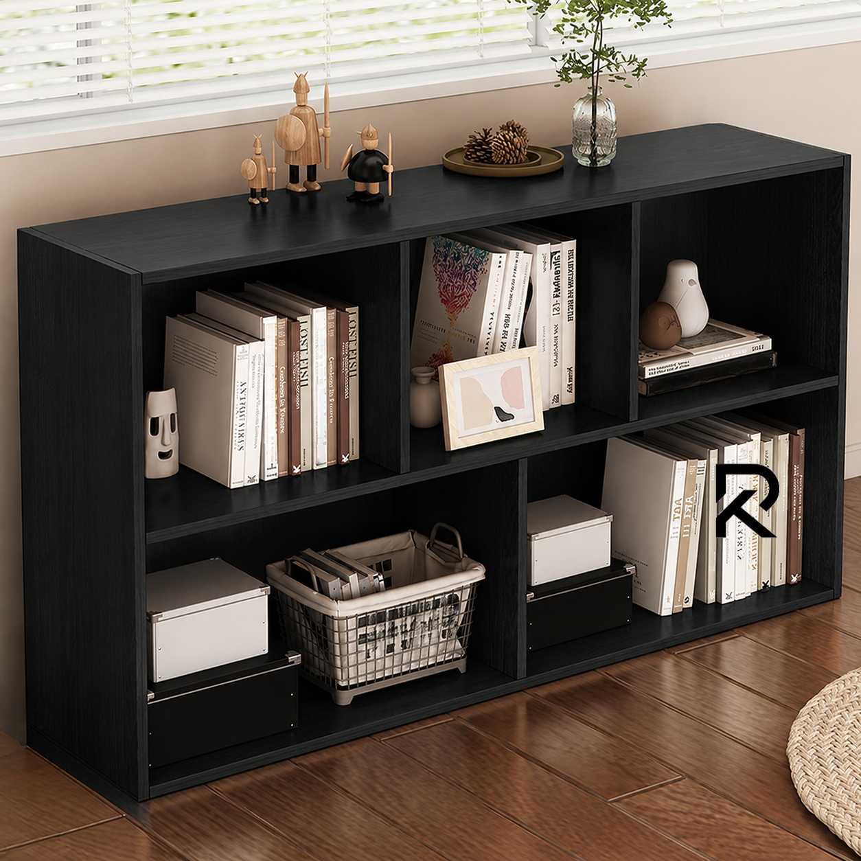 Picture of RK Engineered Wood 5 Layers Bookshelf Storage Cabinet Organizer Shelf Horizontal Multi Storage Space Wooden Rack Display Shelf Bookshelf with Multiple Storage Compartments