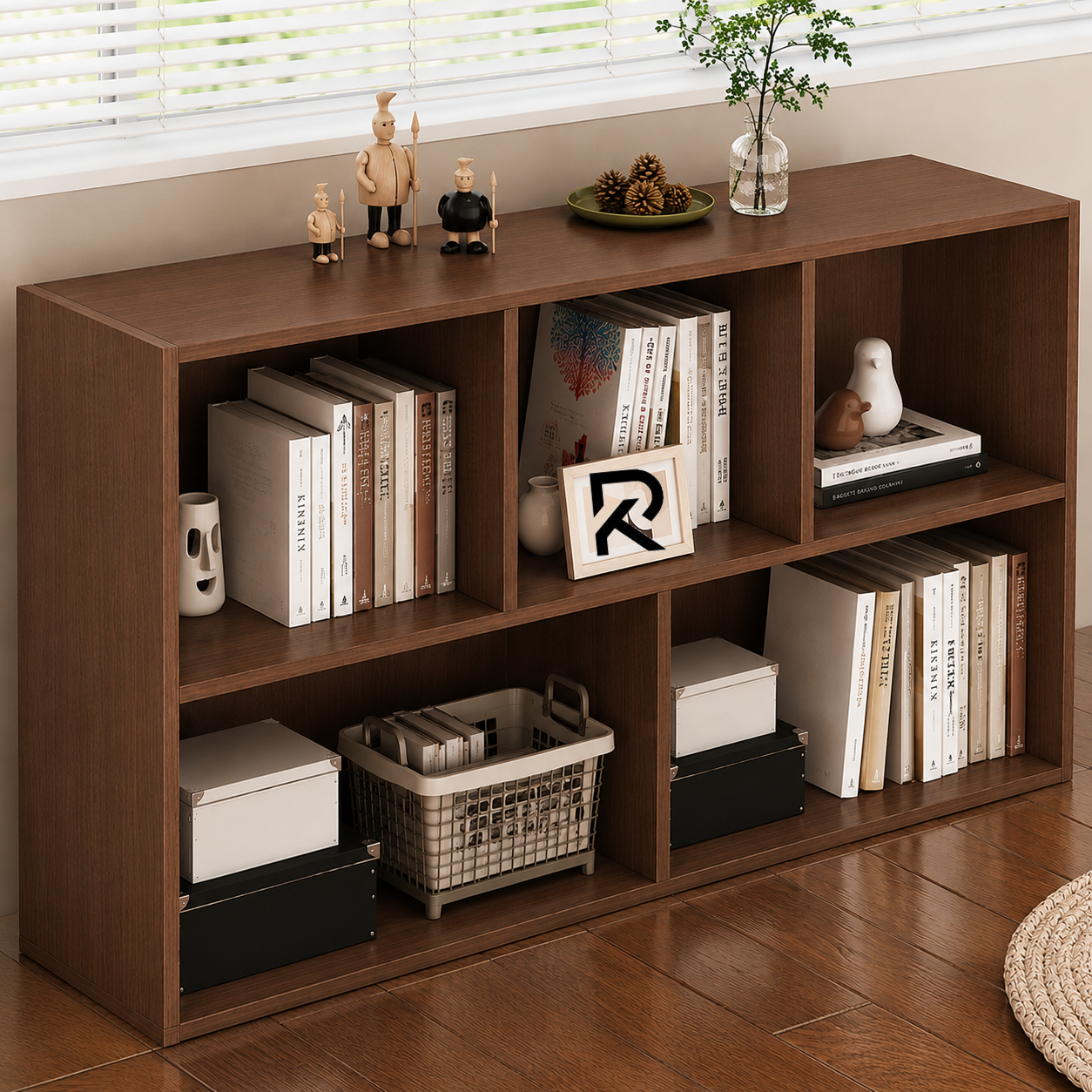 Picture of RK Engineered Wood 5 Layers Bookshelf Storage Cabinet Organizer Shelf Horizontal Multi Storage Space Wooden Rack Display Shelf Bookshelf with Multiple Storage Compartments