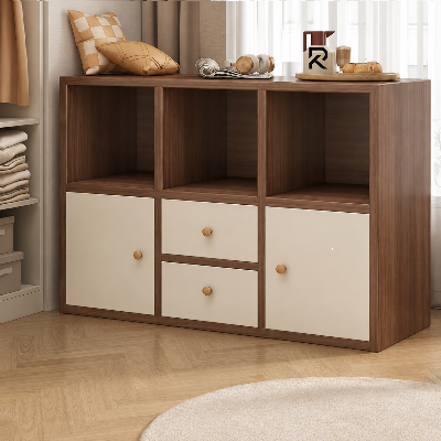 Picture of RK Engineered Wood 6 Layers Bookshelf Storage Cabinet Organizer Shelf Horizontal Multi Storage Space Wooden Rack Display Shelf With 2 Drawers.Size: L36XH24X10