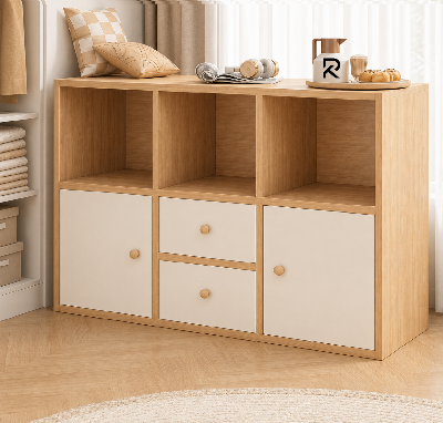 Picture of RK Engineered Wood 6 Layers Bookshelf Storage Cabinet Organizer Shelf Horizontal Multi Storage Space Wooden Rack Display Shelf With 2 Drawers.Size: L36XH24X10