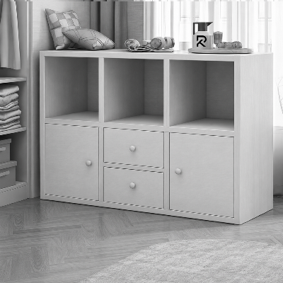 Picture of RK Engineered Wood 6 Layers Bookshelf Storage Cabinet Organizer Shelf Horizontal Multi Storage Space Wooden Rack Display Shelf With 2 Drawers.Size: L36XH24X10