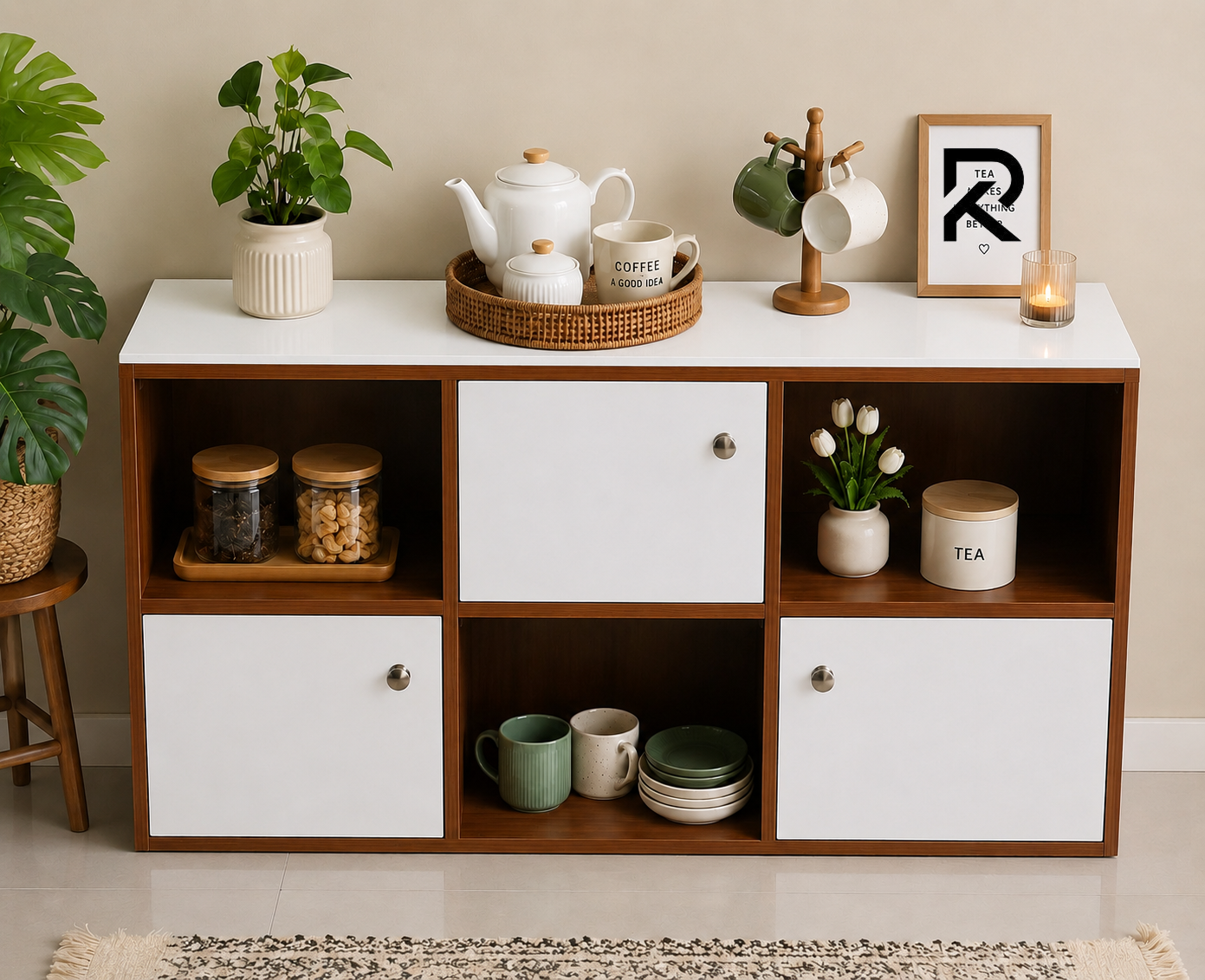 Picture of RK Engineered Wood 6 Layers Bookshelf Storage Cabinet Organizer Shelf Horizontal Multi Storage Space Wooden Rack Display Shelf.Size: L36XH24X10