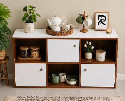 Picture of RK Engineered Wood 6 Layers Bookshelf Storage Cabinet Organizer Shelf Horizontal Multi Storage Space Wooden Rack Display Shelf.Size: L36XH24X10