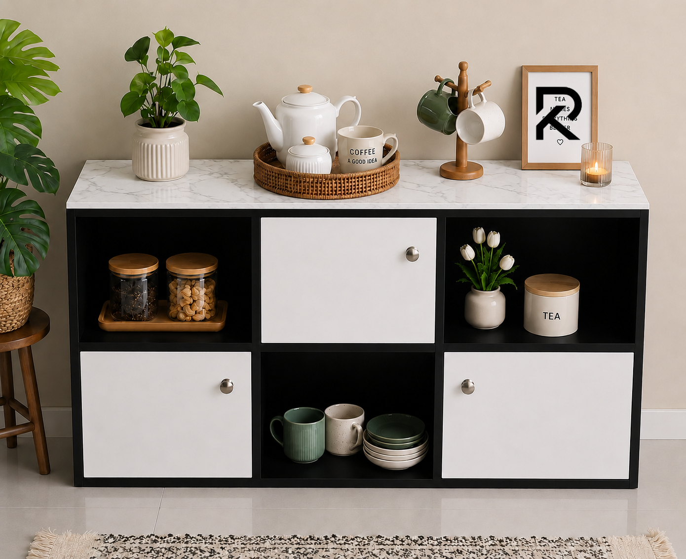 Picture of RK Engineered Wood 6 Layers Bookshelf Storage Cabinet Organizer Shelf Horizontal Multi Storage Space Wooden Rack Display Shelf.Size: L36XH24X10