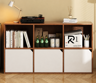 Picture of RK Engineered Wood 6 Layers Knob Less Bookshelf Storage Cabinet Organizer Shelf Horizontal Multi Storage Space Wooden Rack Display Shelf With  Drawers.Size: L36XH24X10