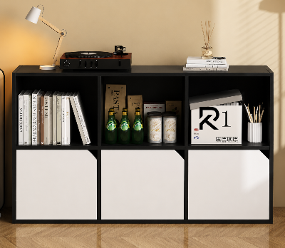 Picture of RK Engineered Wood 6 Layers Knob Less Bookshelf Storage Cabinet Organizer Shelf Horizontal Multi Storage Space Wooden Rack Display Shelf With  Drawers.Size: L36XH24X10