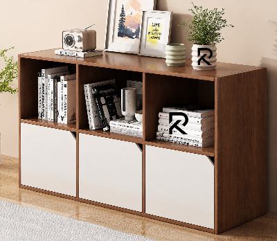 Picture of RK Engineered Wood 6 Layers Knob Less Bookshelf Storage Cabinet Organizer Shelf Horizontal Multi Storage Space Wooden Rack Display Shelf With  Drawers.Size: L36XH24X10