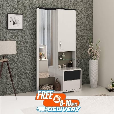 Picture of RK White Dressing Table With Shelves and Drawers-White