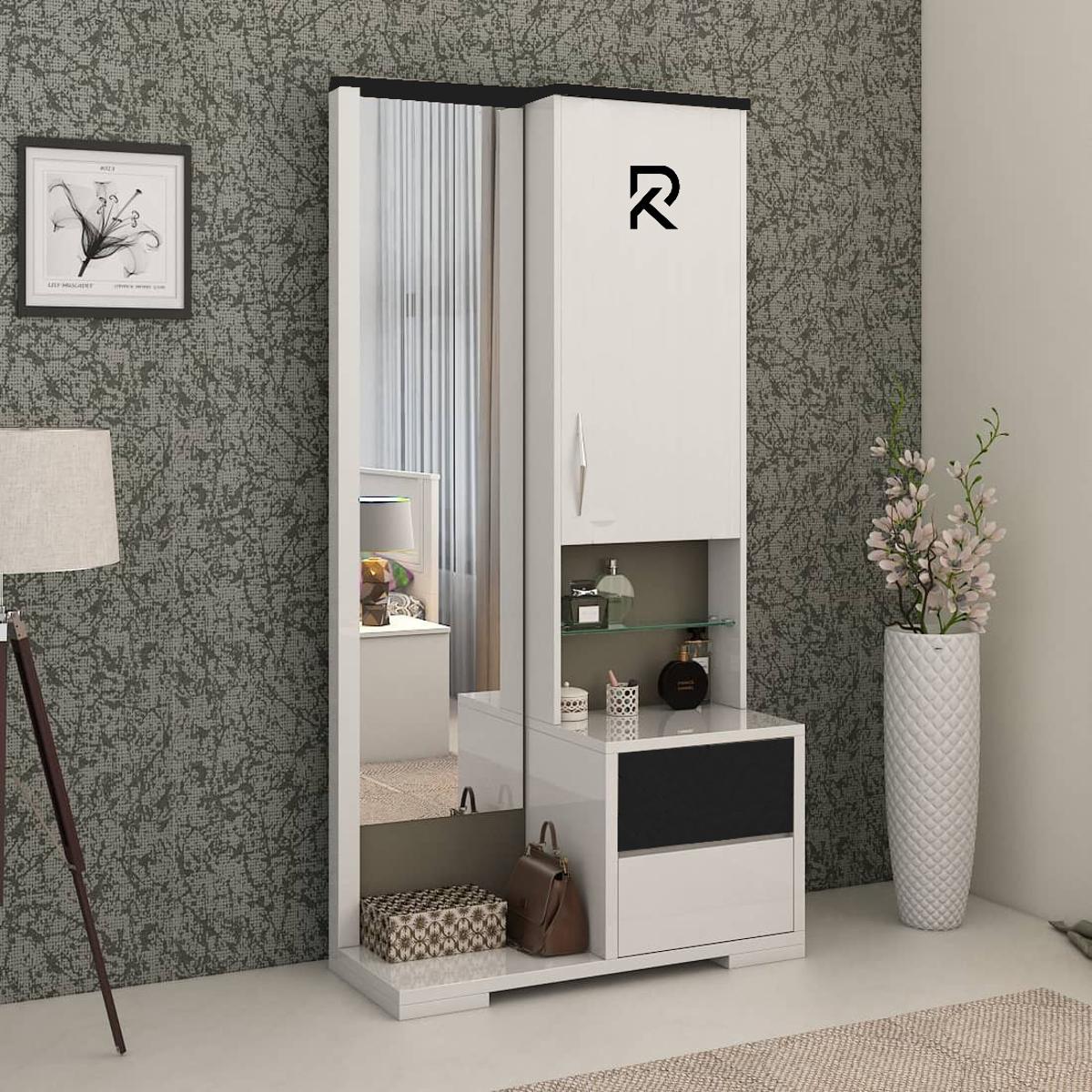 Picture of RK White Dressing Table With Shelves and Drawers-White
