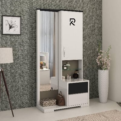 Picture of RK White Dressing Table With Shelves and Drawers-White