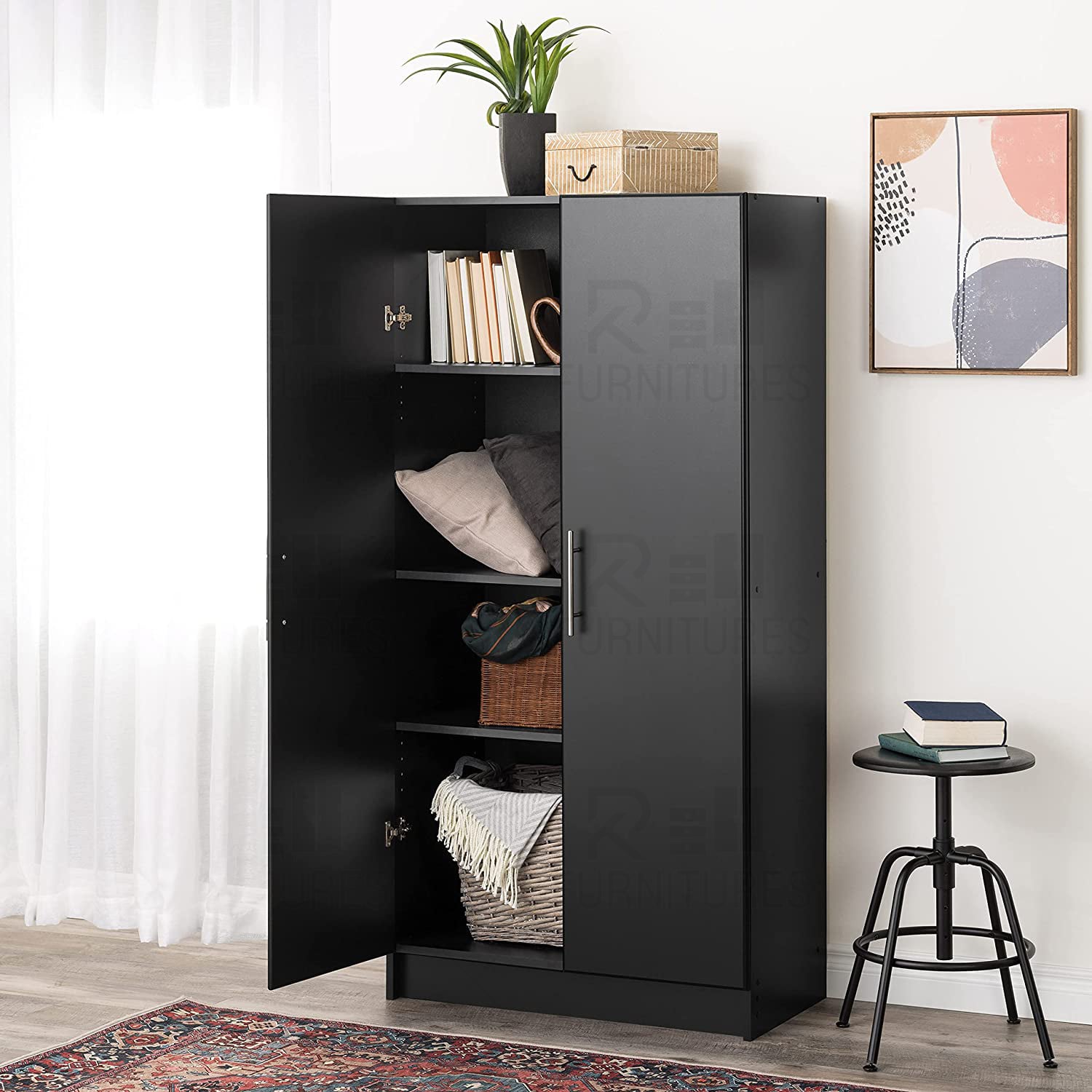 Picture of Indulge Durablity - Premium Quality - RK 2 Part Black Standing storage cabinets or cupboards-Exclusive Experience 60*24*12"'-Black