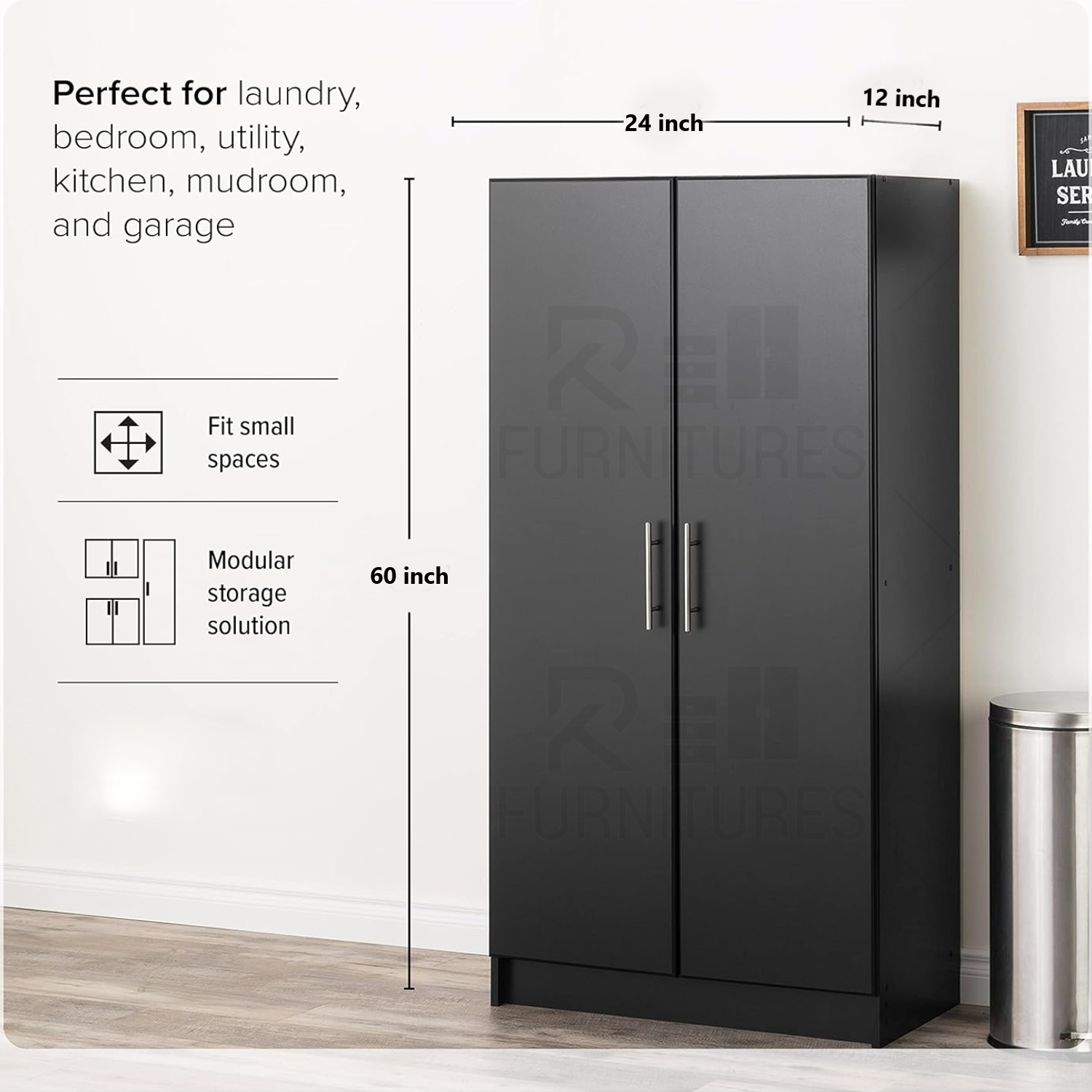 Picture of Indulge Durablity - Premium Quality - RK 2 Part Black Standing storage cabinets or cupboards-Exclusive Experience 60*24*12"'-Black