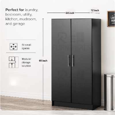 Picture of Indulge Durablity - Premium Quality - RK 2 Part Black Standing storage cabinets or cupboards-Exclusive Experience 60*24*12"'-Black