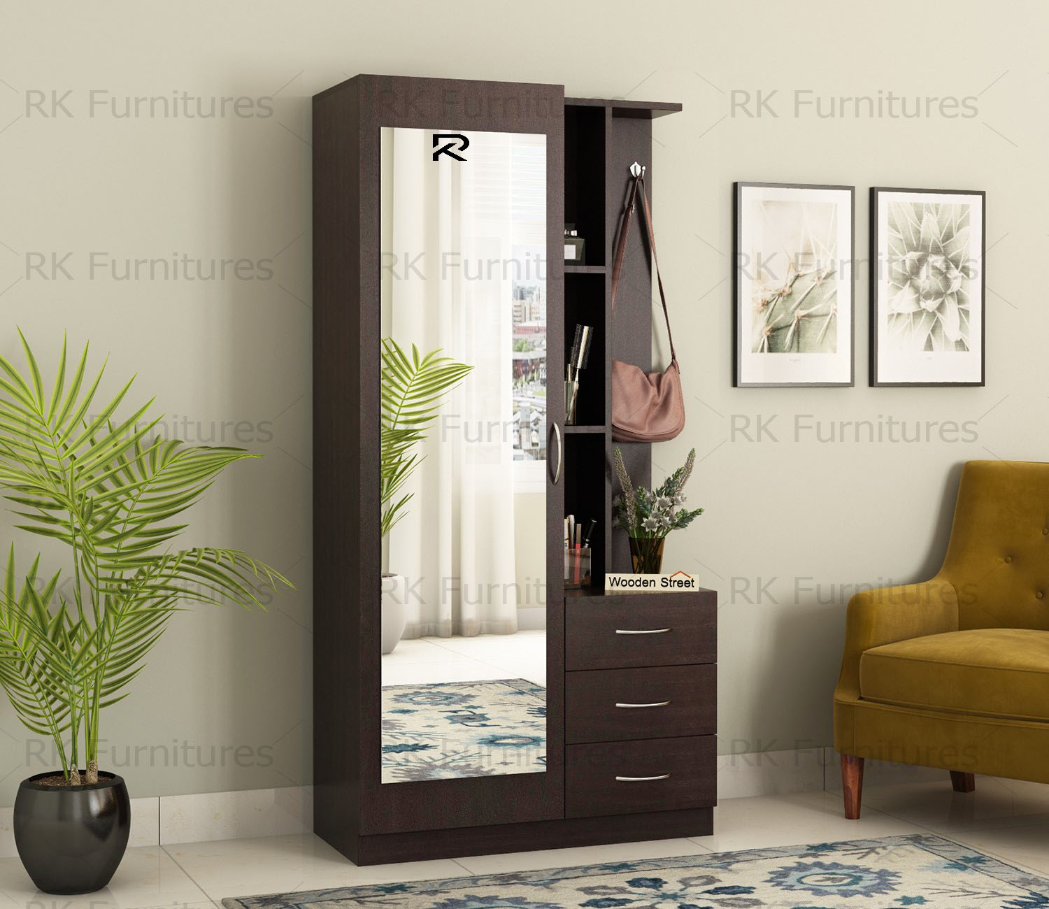 Picture of RK MDF BOX Dressing Table with Shelves and Multiple Drawers Walnut Finish-Walnut