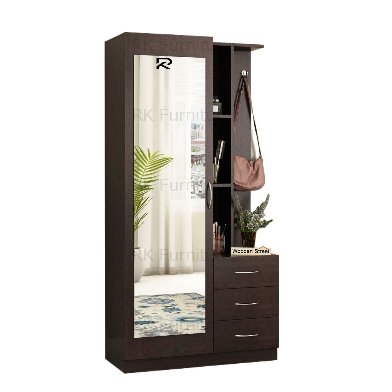 Picture of RK MDF BOX Dressing Table with Shelves and Multiple Drawers Walnut Finish-Walnut