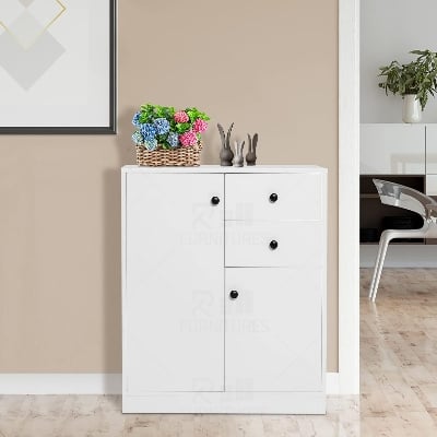 Picture of RK Kitchen Sideboard with 2 Doors and 2 Drawers, Storage Cabinet, Modern Cupboard for Kitchen, Living Room, Dining Room, 76 x 61 x 31 cm, White.-White