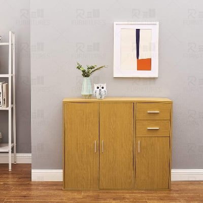 Picture of RK Sideboard Storage Cupboard Cabinet Unit with Doors and Drawers Living Room Bedroom Furniture Beige Finish-Beige