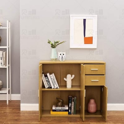 Picture of RK Sideboard Storage Cupboard Cabinet Unit with Doors and Drawers Living Room Bedroom Furniture Beige Finish-Beige