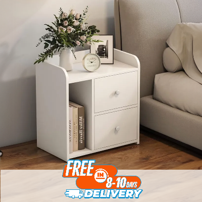 Picture of RK MDF M04 Exclusive Bed Side Table- Side Table- BedSide Table- Bad Side Table  With Drawers Full White Finish-White