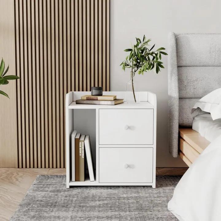 Picture of RK MDF M04 Exclusive Bed Side Table- Side Table- BedSide Table- Bad Side Table  With Drawers Full White Finish-White