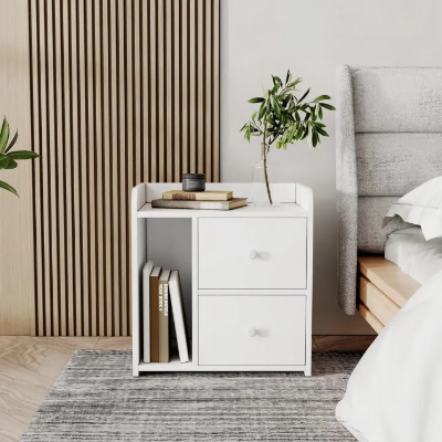Picture of RK MDF M04 Exclusive Bed Side Table- Side Table- BedSide Table- Bad Side Table  With Drawers Full White Finish-White