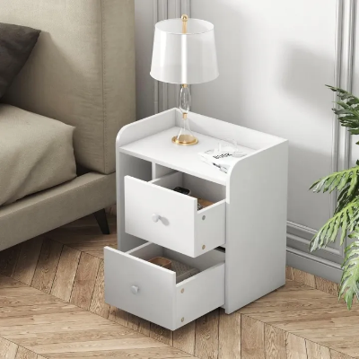 Picture of RK MDF M04 Exclusive Bed Side Table- Side Table- BedSide Table- Bad Side Table  With Drawers Full White Finish-White