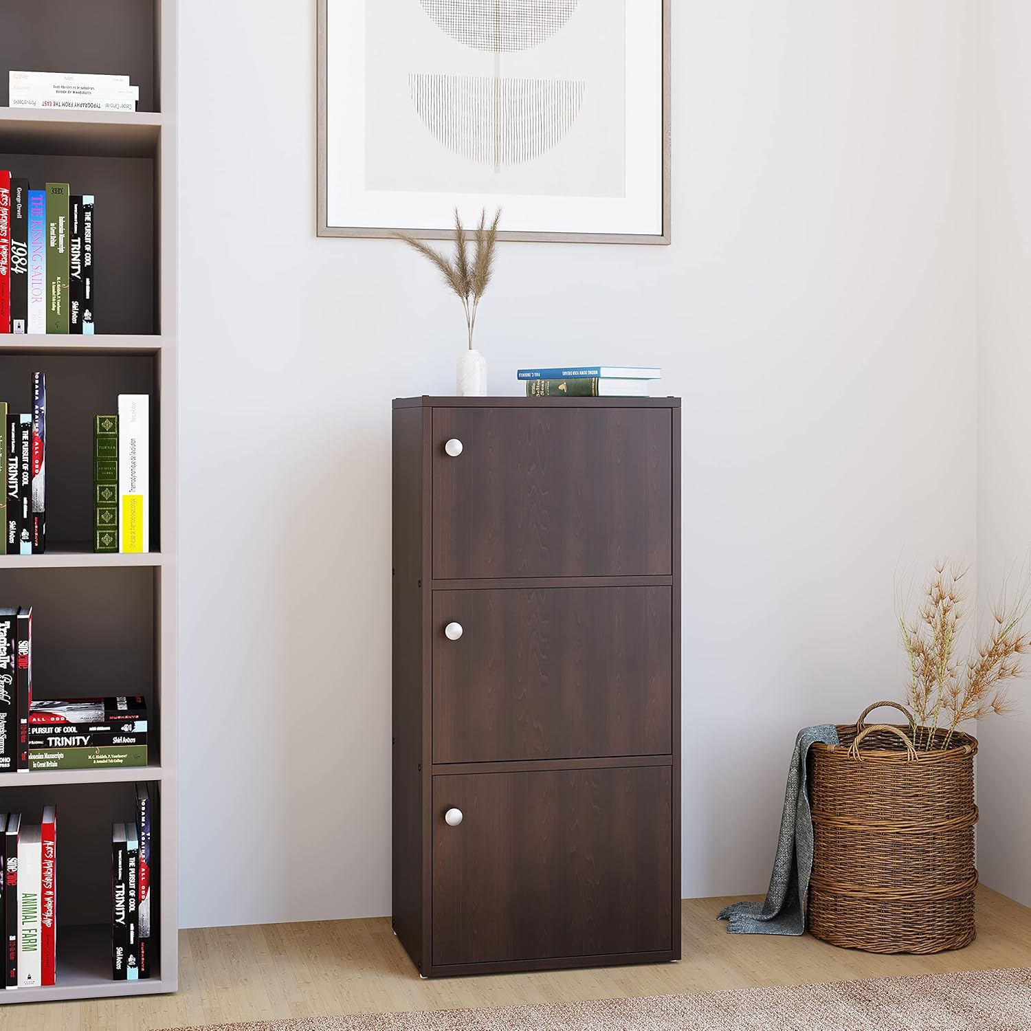 Picture of RK Furniture Engineered Wood Book Case- Book Shelf  & Book Cabinet with 3 Compartment Storage-Antique