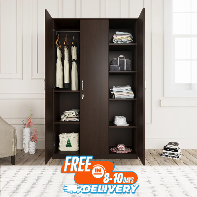 Picture of RK Stylish MDF 3 Door Almirah Wardrobe or Cupboard and Cabinet-Walnut