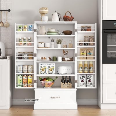 Picture of Kitchen Rack Organizer Cabinet Oven Rack Shelf Pantry Cabinet Shelve With Large Storage Drawer-White