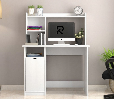 Picture of RK New Design Home Office Desk with Storage Shelf, Writing Desk Study Table Workstation with Hutch and Bookshelf,  Computer Desk with Drawers and Shelves-White