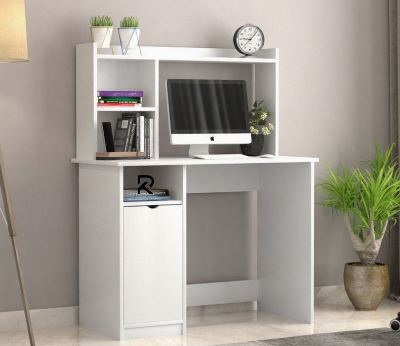 Picture of RK New Design Home Office Desk with Storage Shelf, Writing Desk Study Table Workstation with Hutch and Bookshelf,  Computer Desk with Drawers and Shelves-White