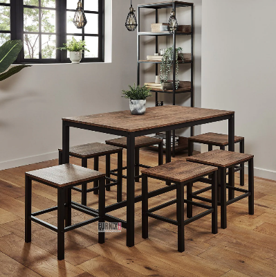 Picture of 6 Seater Dining Table Set – Sheffield Stools with Metal Legs | Modern Dining Furniture-Antique