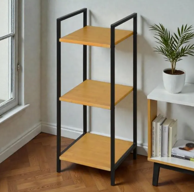 Picture of 3 Tier Storage Shelving Unit – Narrow Freestanding Bookcase, Space Saving Multi-Purpose Shelf Organizer for Living Room, Bedroom & Office-Beige