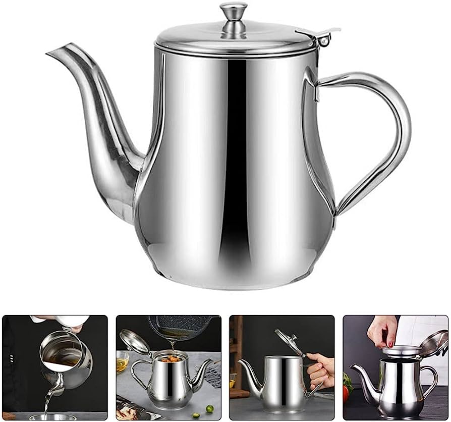 Picture of Stainless Steel Kitchen Oil Filter Pot 32oz - Silver