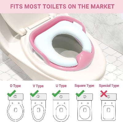 Picture of Potty Toilet Training Seat Toddler, Kids Potty Training Seat with 2 Soft Cushions & Safety Handles Backrest - Travel Portable Anti-Splash & Anti-Slip Toilet Trainer Seats for Baby Boys Girls Pink - Pink